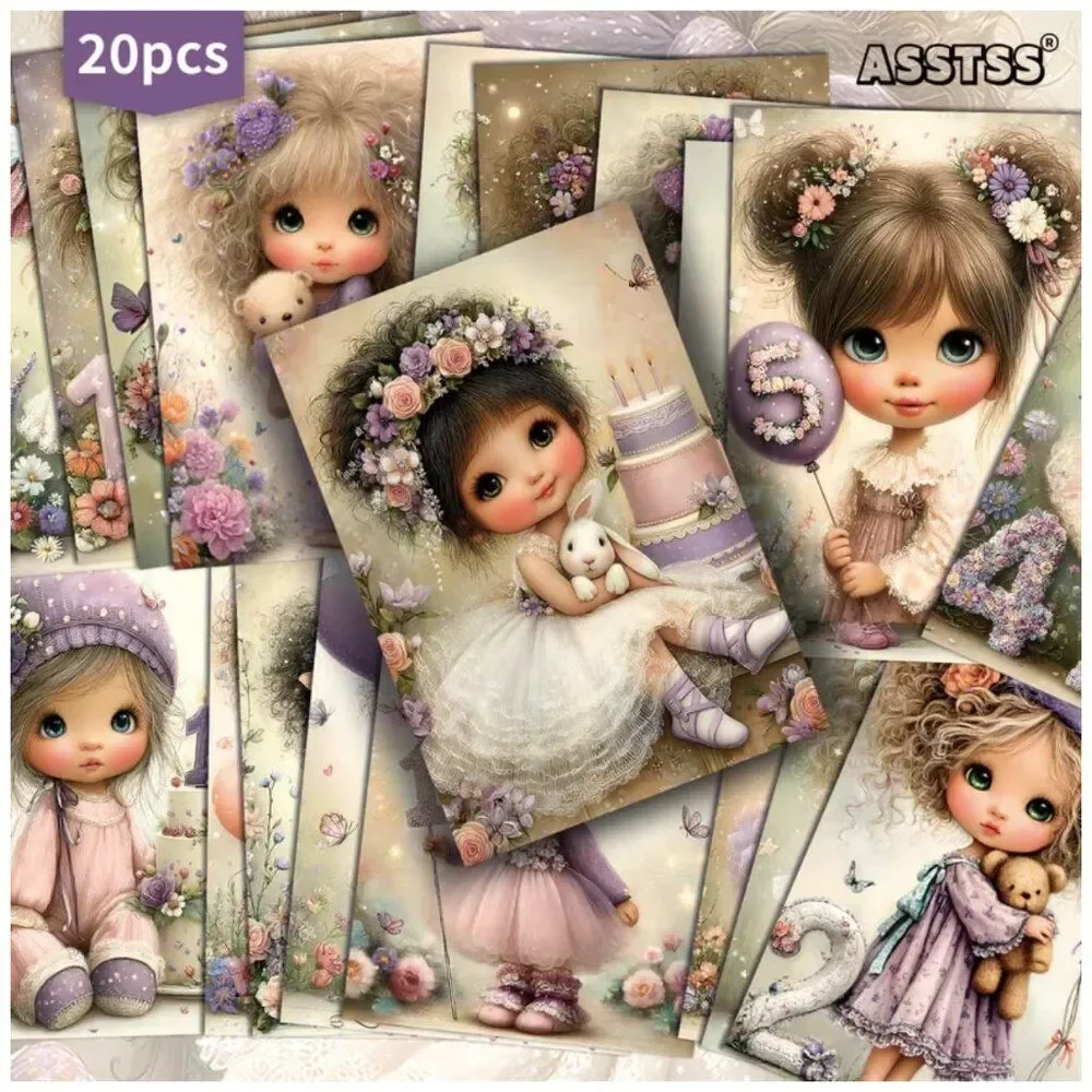 NWT 20pc Vintage Birthday Girl Postcards Junk Journal Craft Ephemera Baby Shower